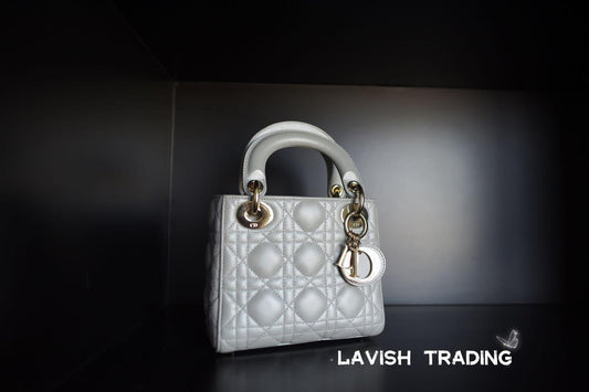 DIOR | 微型 Lady Dior 手袋 奶白色 Cannage 藤格紋圖案羊皮